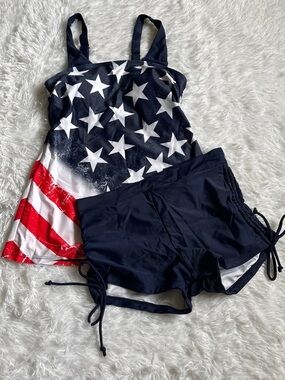 New In Packaging Century Star American Flag 2 Piece Tankini Swim Set Size S